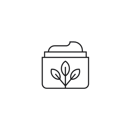 Line drawing of a cosmetic container with a leaf design on a white background